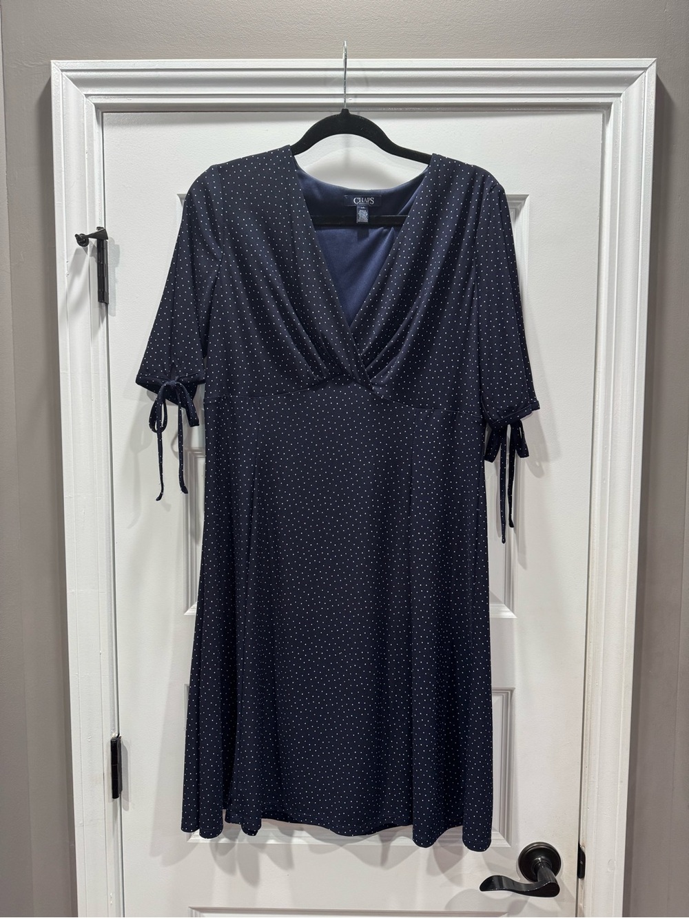 Chaps Navy Polka Dot V-Neck Dress